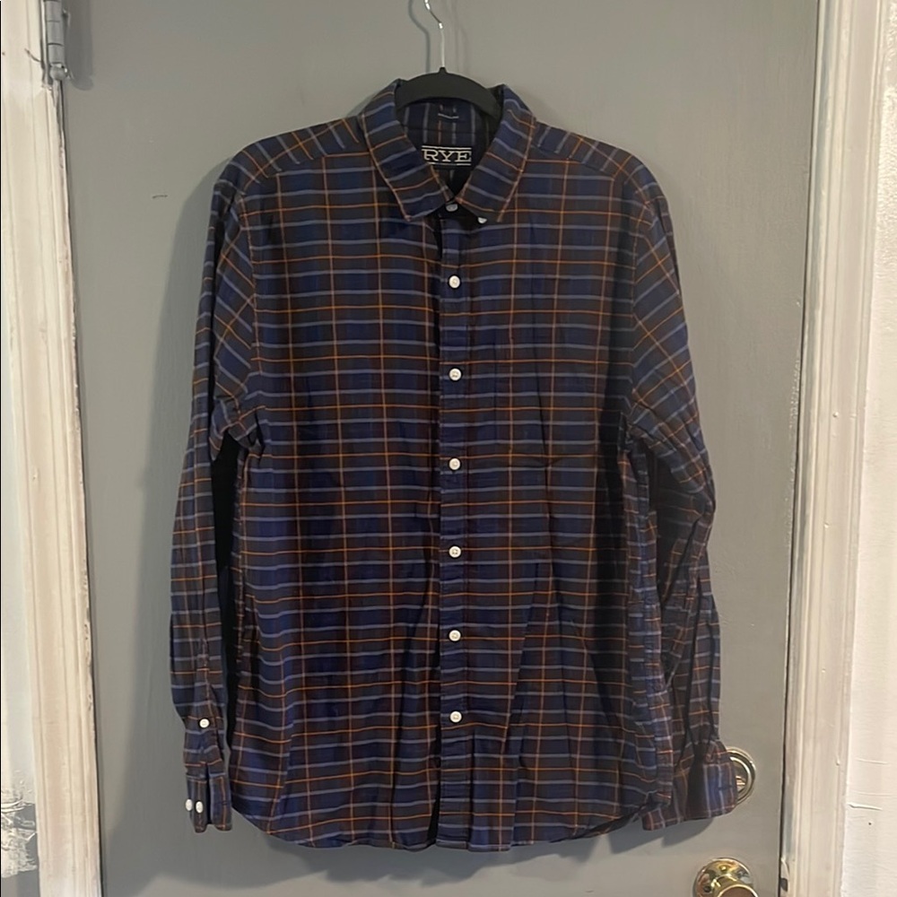 Hawker Rye Blue and Brown Plaid Casual Button Down Shirt Size L